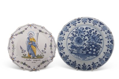 Lot 73 - Two 18th Century Dutch delft plates, one with...