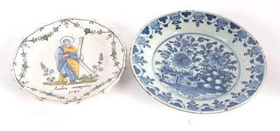 Lot 73 - Two 18th Century Dutch delft plates, one with...