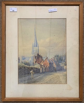 Lot 33 - British School, 19th century, figures stroll...