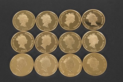 Lot 342 - A box set of 12 gold plated (on silver) coins "...