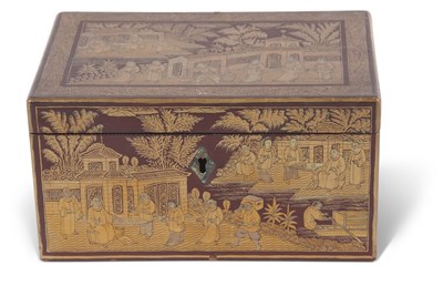 Lot 142 - Chinese wood and lacquer box with gilt...