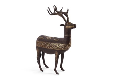Lot 143 - Metal model of a deer with gilt highlights
