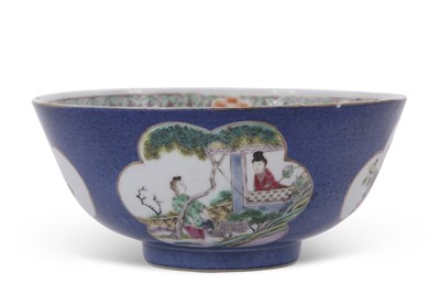 Lot 158 - Chinese porcelain powder blue ground bowl with...