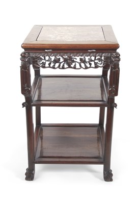 Lot 503 - A Chinese hardwood and marble inset three tier...