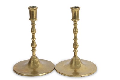 Lot 378 - A pair of large Flemish brass candlesticks...