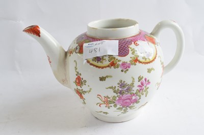 Lot 481 - Lowestoft Porcelain Teapot c.1780