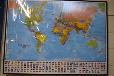 Lot 300 - VERY LARGE FRAMED MAP OF THE WORLD, 137CM WIDE