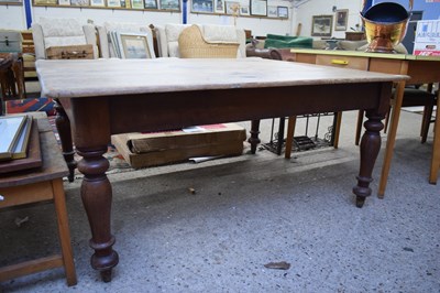 Lot 322 - VICTORIAN PINE KITCHEN TABLE ON TURNED LEGS,...
