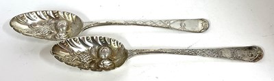 Lot 8 - A pair of George III silver berry spoons,...