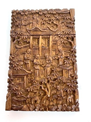 Lot 70 - A Chinese Canton carved hardwood card case...