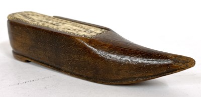 Lot 103 - A vintage treen shoe snuff  box with bone...