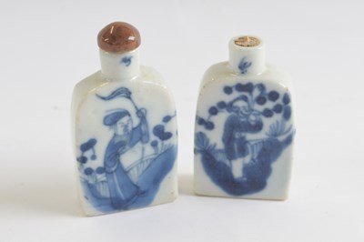 Lot 312 - Two ceramic scent bottles with blue and white...