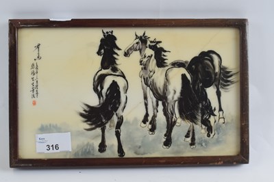 Lot 316 - Chinese porcelain panel painted with horses,...