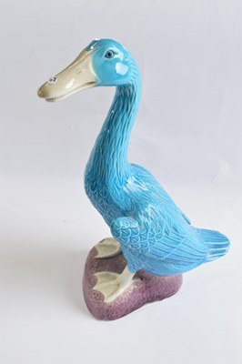 Lot 318 - Oriental pottery duck with a turquoise glaze