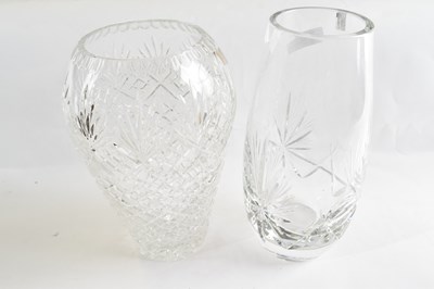 Lot 350 - Large lead crystal vase with etched design,...