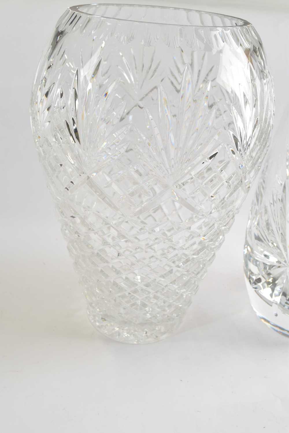 Lot 350 Large lead crystal vase with etched design,