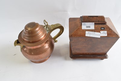 Lot 389 - Wooden money box raised on four feet together...