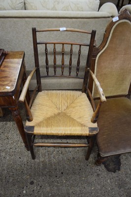 Lot 358 - 19TH CENTURY SPINDLE BACK AND RUSH SEATED...