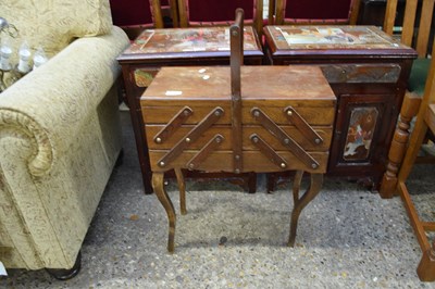 Lot 369 - CANTILEVER SEWING BOX ON CABRIOLE LEGS