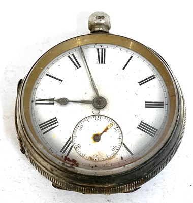 Lot 302 - A silver pocket watch with a white enamel dial...