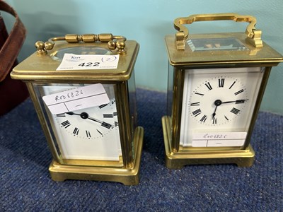 Lot 422 - Two small carriage clocks and a further...
