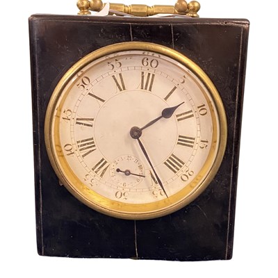 Lot 389 - Small black mantel clock in black wooden case,...