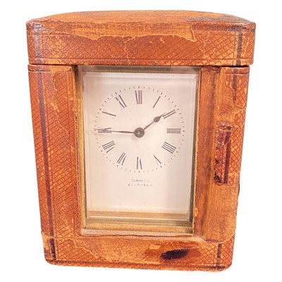 Lot 396 - A brass cased carriage clock, Dimmer, Southsea