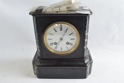 Lot 449 - A late 19th Century black slate mantel clock...