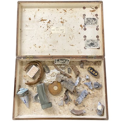 Lot 421 - Box containing shell/bomb fragments from the...