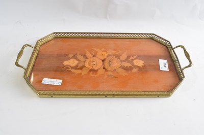 Lot 458 - A small wooden tray with floral inlay and...