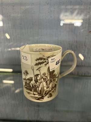 Lot 483 - A Worcester porcelain mug c.1758 with black...