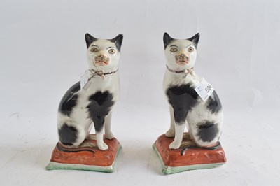 Lot 500 - A pair of Staffordshire cats on rectangular bases