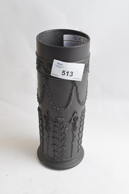 Lot 513 - A Wedgwood black basalt vase of cylindrical...