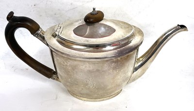 Lot 19 - A George III silver teapot of oval form with...