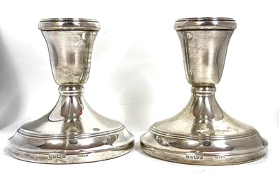 Lot 135 - Pair of Elizabeth II silver dwarf candlesticks,...