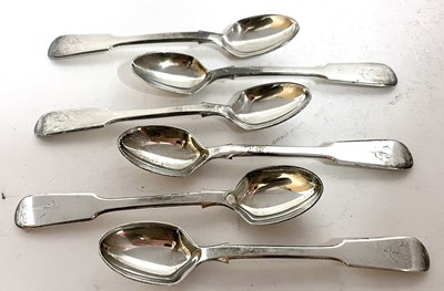 Lot 169 - A set of six silver Exeter fiddle pattern...