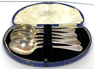 Lot 181 - A cased set of six silver George V teaspoons,...