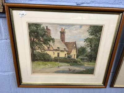 Lot 118 - Cottage on a Lane by E V Cole, pastel on paper,...