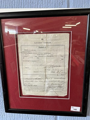 Lot 142 - Discharge papers from the 96th Regiment of...