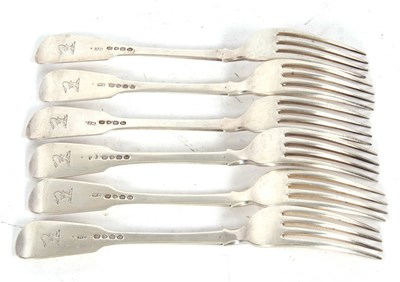 Lot 194 - A set of six George IV silver fiddle pattern...