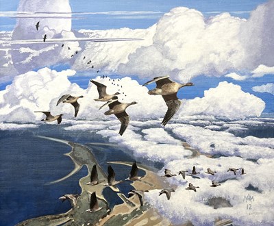 Lot 36 - Michael Morley (British, b.1937), "Pinkfeet...