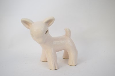 Lot 166 - Pottery model of a lamb in mottled white glaze,...