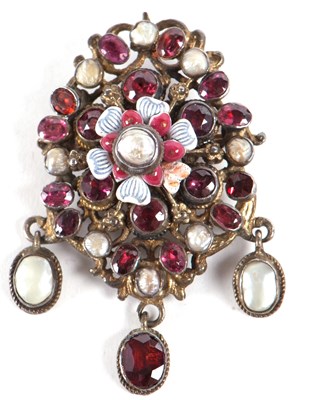 Lot 170 - A 19th century Iberian style garnet, pearl and...