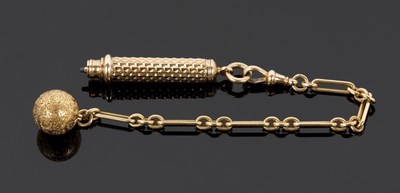 Lot 414 - An 18ct chain, fob and S.Morden & Co pencil,...