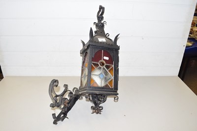 Lot 60 - Metal and coloured glass lantern