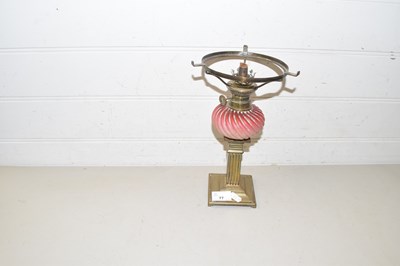 Lot 77 - Small  brass based oil lamp with glass font,...