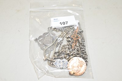 Lot 107 - Mixed Lot: Silver fob and chain, pseudo base...