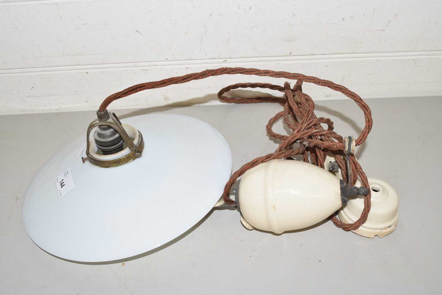 Lot 144 - Vintage rise and fall light fitting with milk...