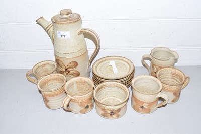 Lot 177 - Studio Pottery coffee set with brown mottled...