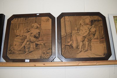 Lot 214 - Pair of monochrome tapestry pictures, a...